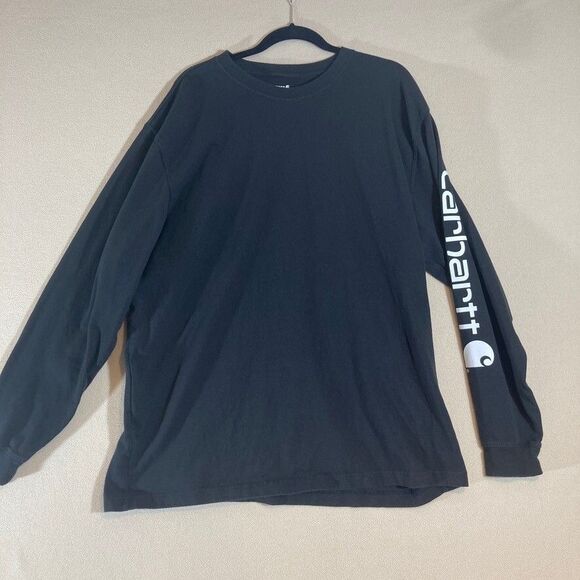 Carhartt Logo Spell out T-Shirt Black XL Loose Fit Long Sleeve Workwear Classic - Picture 1 of 9